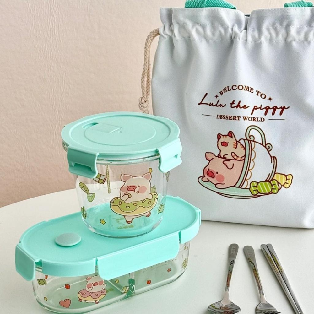 🔥現貨🔥川島屋 罐頭豬 LuLu豬 玻璃保鮮盒 密封保鮮盒 便當盒 分隔玻璃盒 耐熱-細節圖2