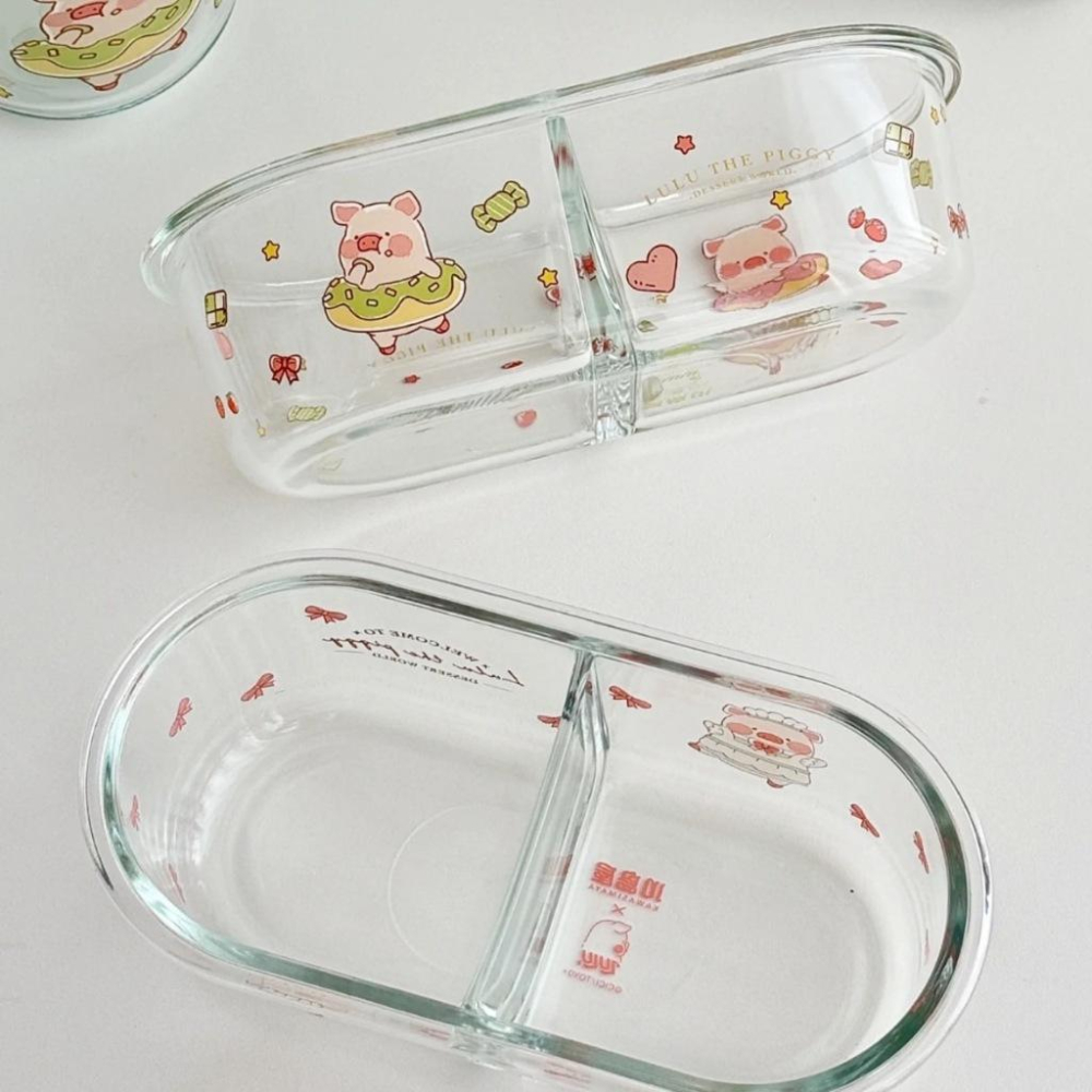 🔥現貨🔥川島屋 罐頭豬 LuLu豬 玻璃保鮮盒 密封保鮮盒 便當盒 分隔玻璃盒 耐熱-細節圖3