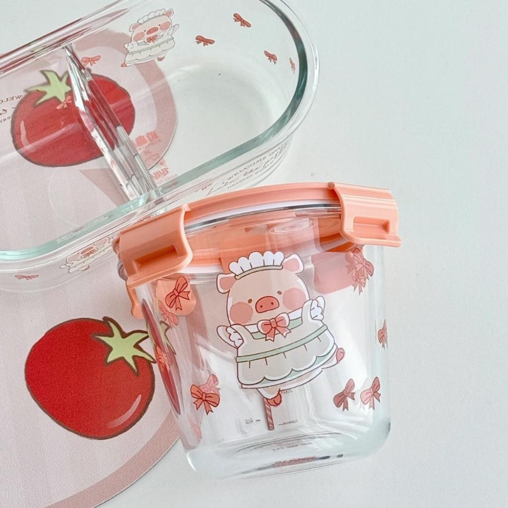 🔥現貨🔥川島屋 罐頭豬 LuLu豬 玻璃保鮮盒 密封保鮮盒 便當盒 分隔玻璃盒 耐熱-細節圖5