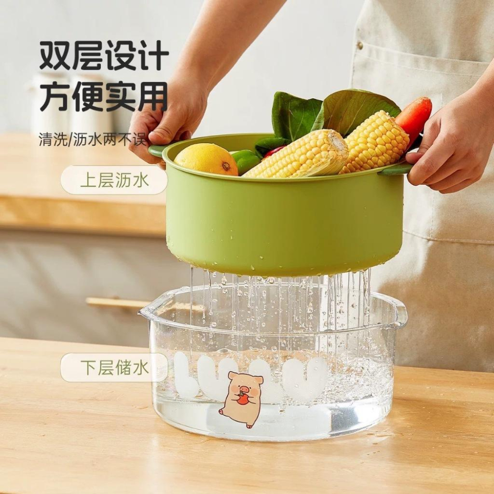 🔥預購🔥川島屋 罐頭豬 LuLu豬 瀝水籃 瀝水盆 洗菜籃 洗菜盆 洗水果神器-細節圖7