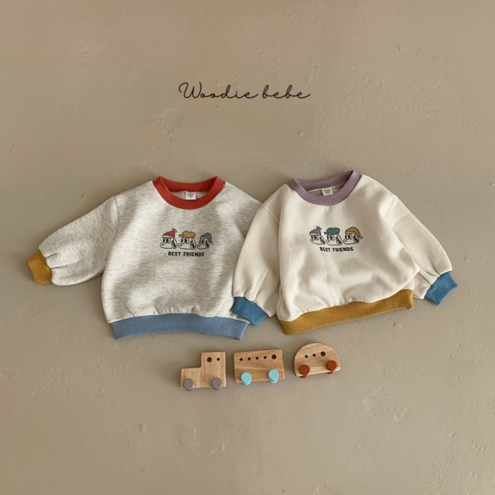 正韓Woodie狗狗撞色內刷毛大學T-細節圖2