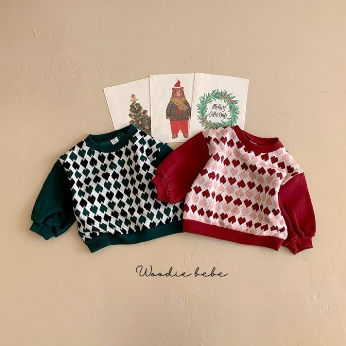 正韓Woodie滿版愛心拼接袖針織上衣-細節圖3