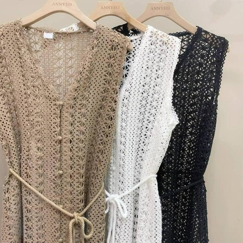 【C2076】波西米亞風無袖針織罩衫 鏤空針織上衣 防曬罩衫 針織罩衫 鏤空慵懶風針織罩衫-細節圖3