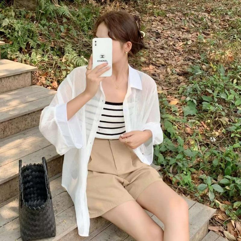 【B2105】夏日必備防曬雪紡襯衫 冷氣房襯衫 寬鬆襯衫 冷氣房罩衫 夏日罩衫 輕薄罩衫-細節圖2