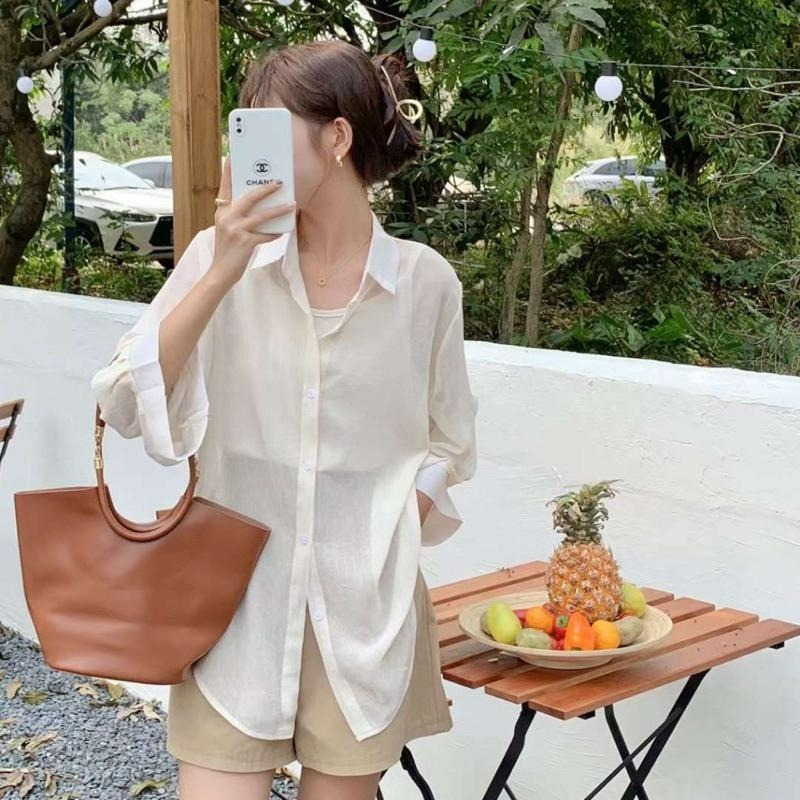 【B2105】夏日必備防曬雪紡襯衫 冷氣房襯衫 寬鬆襯衫 冷氣房罩衫 夏日罩衫 輕薄罩衫-細節圖6