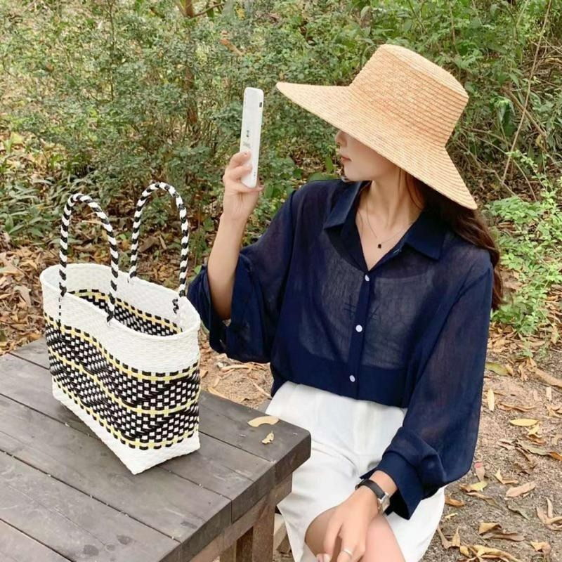 【B2105】夏日必備防曬雪紡襯衫 冷氣房襯衫 寬鬆襯衫 冷氣房罩衫 夏日罩衫 輕薄罩衫-細節圖7