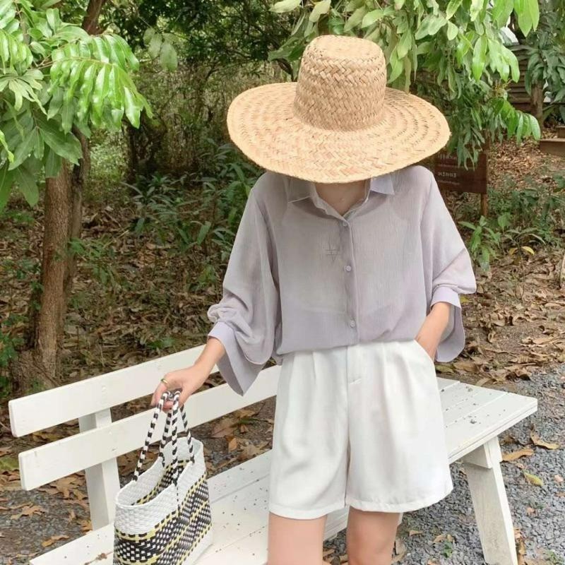 【B2105】夏日必備防曬雪紡襯衫 冷氣房襯衫 寬鬆襯衫 冷氣房罩衫 夏日罩衫 輕薄罩衫-細節圖8