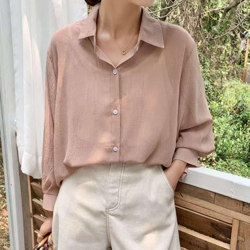 【B2105】夏日必備防曬雪紡襯衫 冷氣房襯衫 寬鬆襯衫 冷氣房罩衫 夏日罩衫 輕薄罩衫-細節圖9