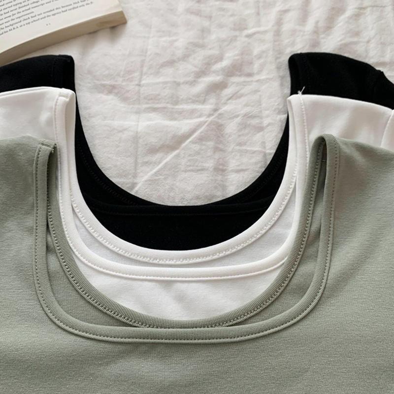 【B1048】夏新款Ｕ領上衣 純色短T 韓版網紅上衣 經典黑白 百搭修身上衣 夏天必備 新款-細節圖8