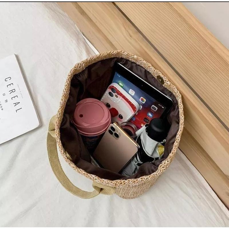 【E1059】編織包現貨 渡假感手提草編包 編織包 單肩包 沙灘包 手提包 百搭小包 草編包 質感小包-細節圖5