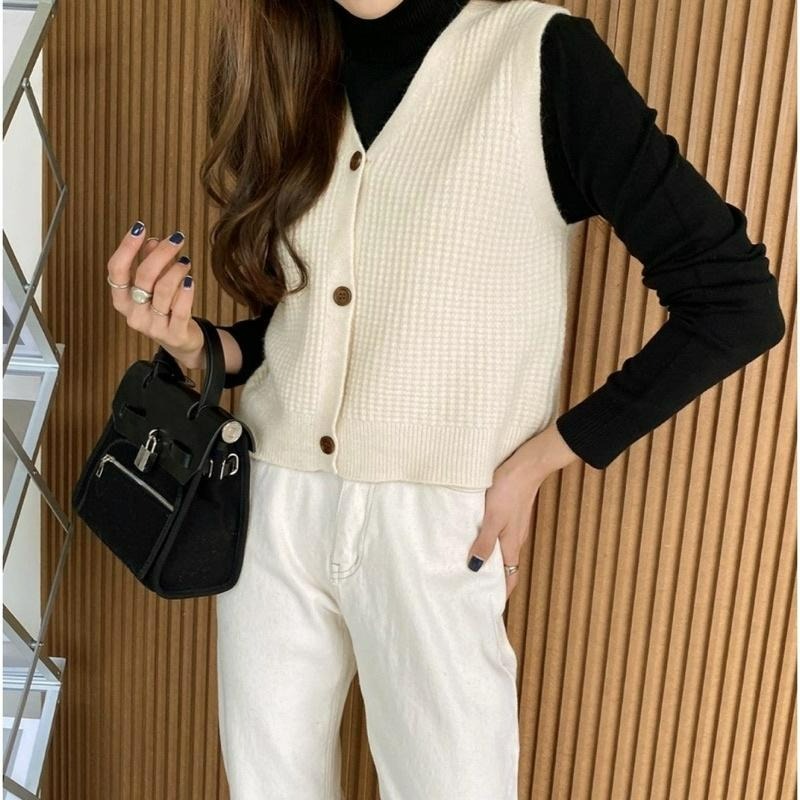 【C2062】 正韓回台 華夫格針織背心 開扣背心 百搭背心 保暖背心 親膚背心-細節圖3