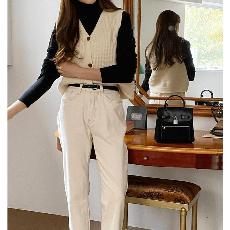 【C2062】 正韓回台 華夫格針織背心 開扣背心 百搭背心 保暖背心 親膚背心-細節圖6