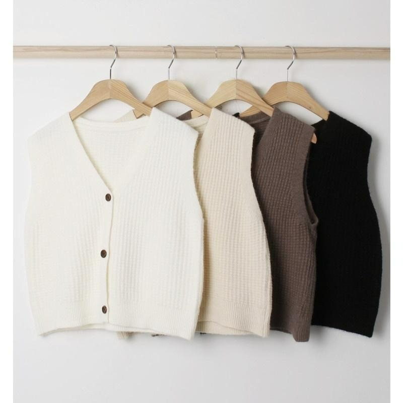 【C2062】 正韓回台 華夫格針織背心 開扣背心 百搭背心 保暖背心 親膚背心-細節圖9