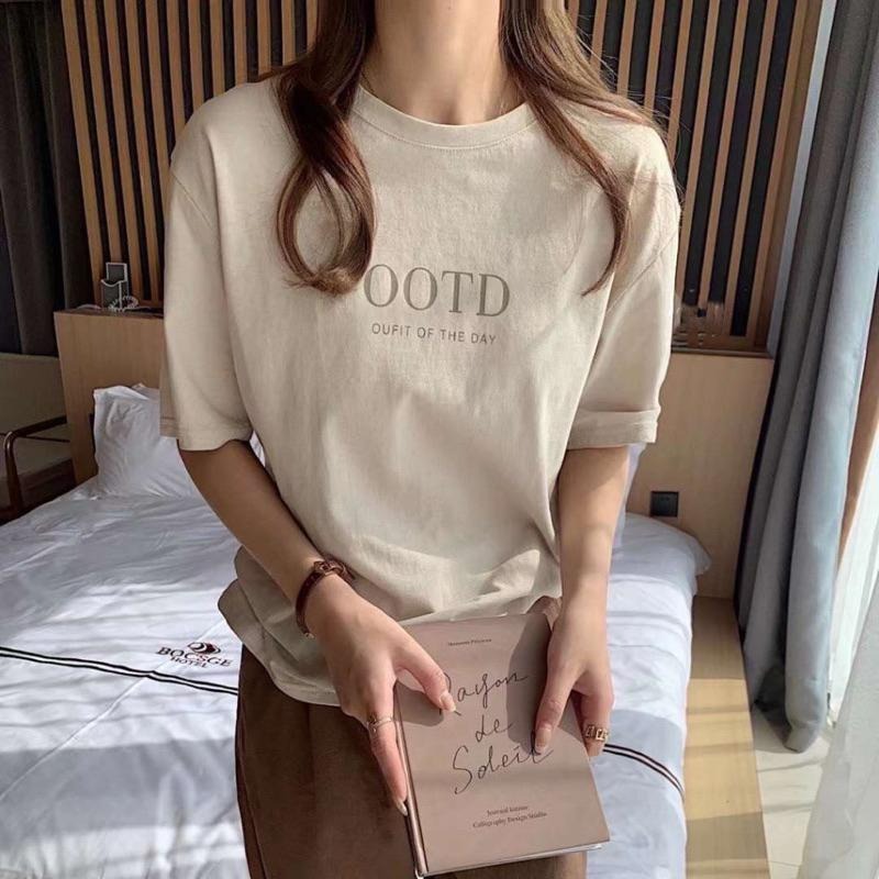 【B1039】微甜韓妞奶茶色短袖T 寬鬆短袖上衣 短袖T 百搭款上衣 素色上衣 五分袖上衣-細節圖5