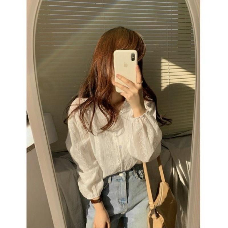 【B2005】蕾絲襯衫 氣質上衣 溫柔小姐姐 長袖V領 溫柔女孩風 通勤穿搭-細節圖6