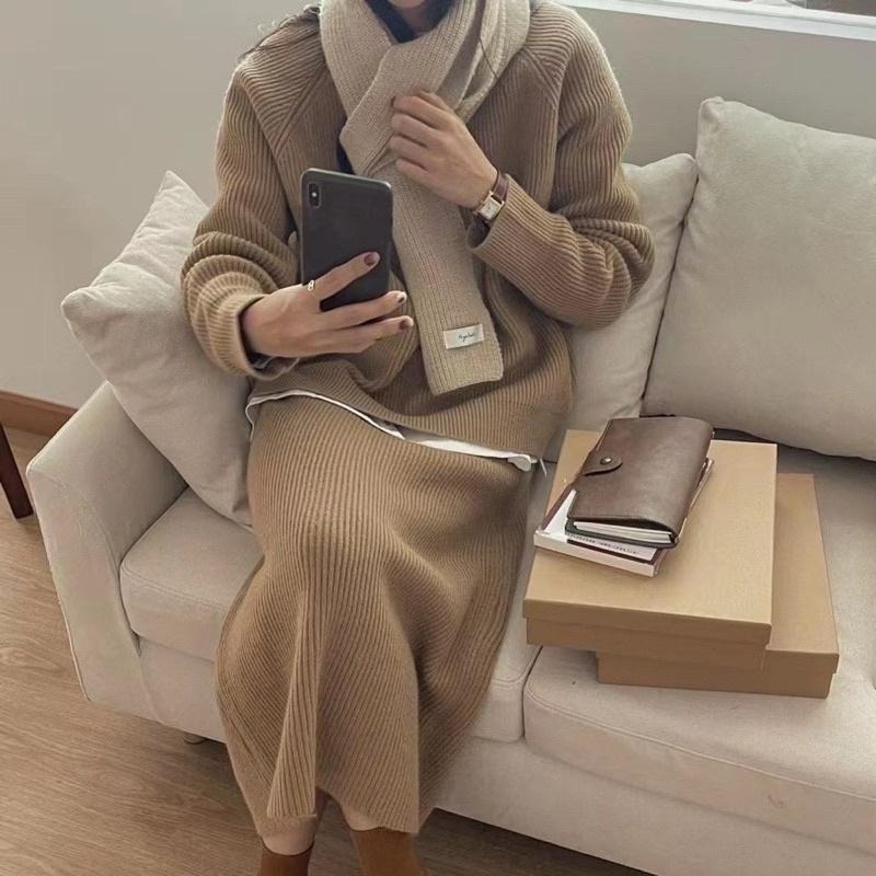 【D2056】  韓系質感針織套裝 針織兩件式 針織長裙 針織保暖套裝 毛衣長裙-細節圖5