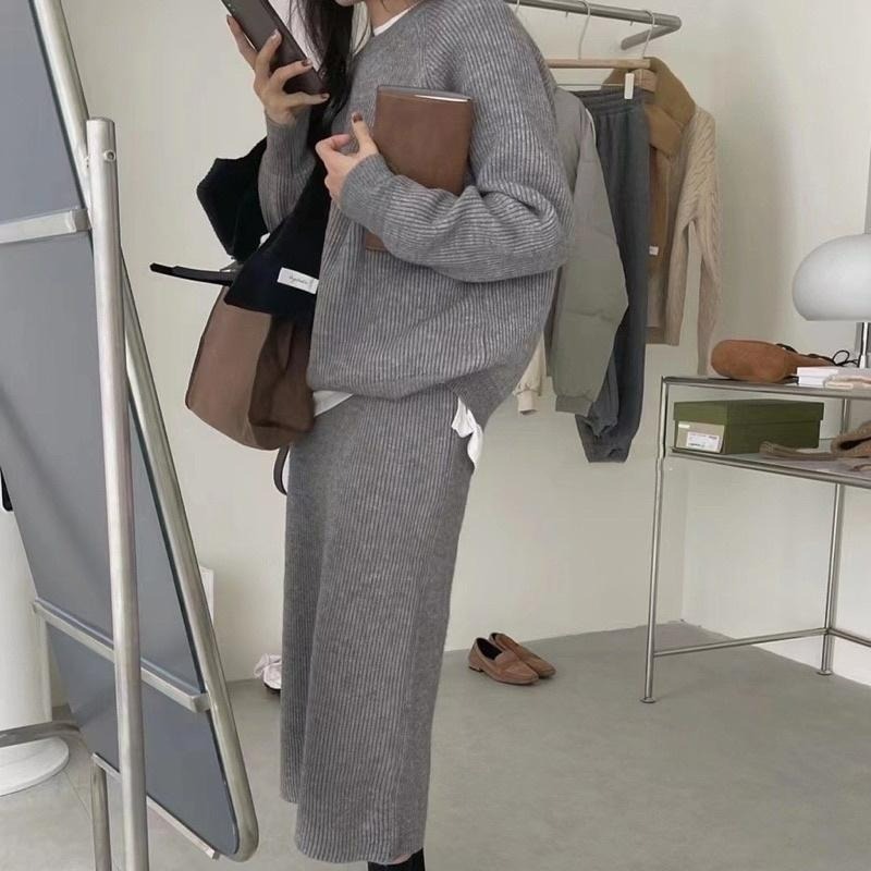 【D2056】  韓系質感針織套裝 針織兩件式 針織長裙 針織保暖套裝 毛衣長裙-細節圖6