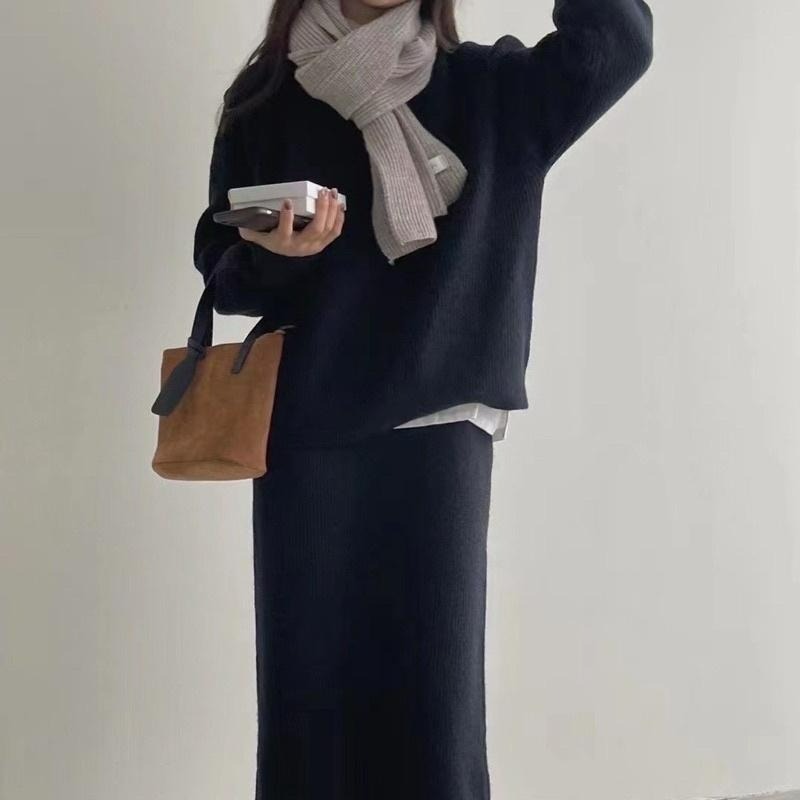 【D2056】  韓系質感針織套裝 針織兩件式 針織長裙 針織保暖套裝 毛衣長裙-細節圖8