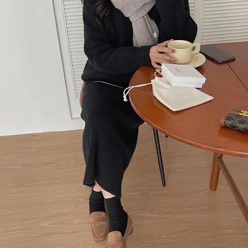 【D2056】  韓系質感針織套裝 針織兩件式 針織長裙 針織保暖套裝 毛衣長裙-細節圖9