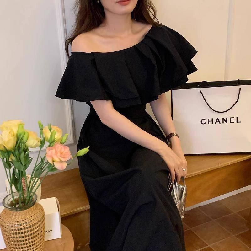 【A1096】氣質斜肩荷葉邊度假洋裝 海邊洋裝 顯瘦鎖骨洋裝 夏日洋裝 一件式洋裝 婚禮洋裝-細節圖7