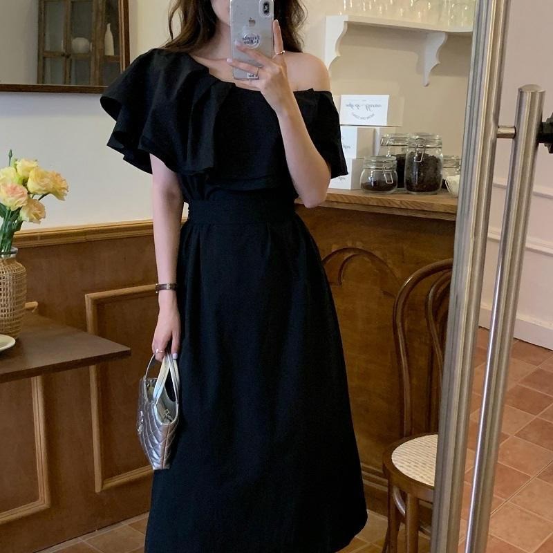 【A1096】氣質斜肩荷葉邊度假洋裝 海邊洋裝 顯瘦鎖骨洋裝 夏日洋裝 一件式洋裝 婚禮洋裝-細節圖8