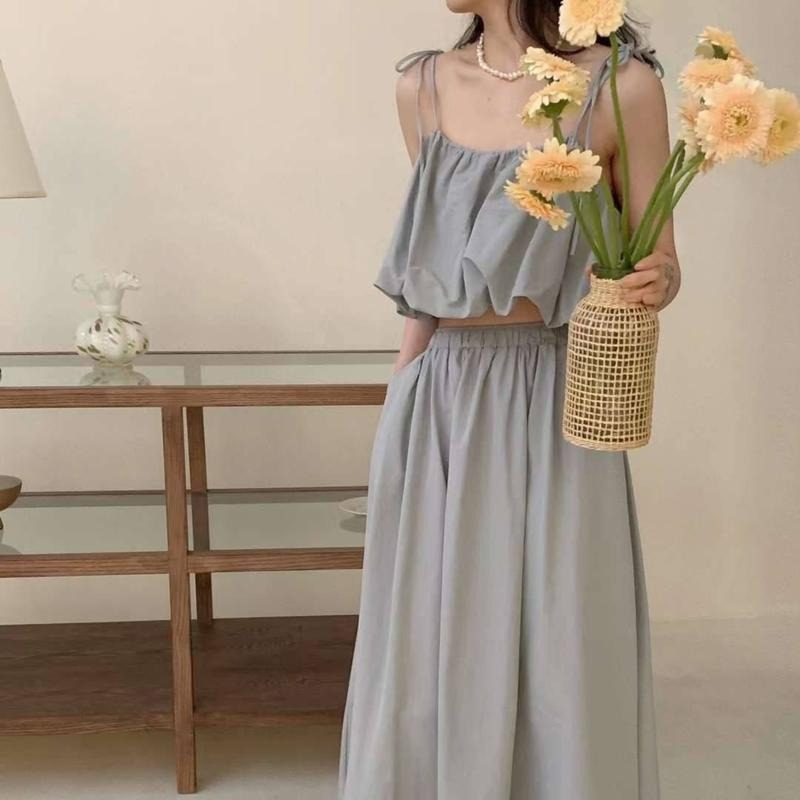 【D2092】渡假長洋 韓系渡假長裙洋裝 渡假洋裝 海邊洋裝 口袋長洋 背心洋裝 兩件式洋裝-細節圖2