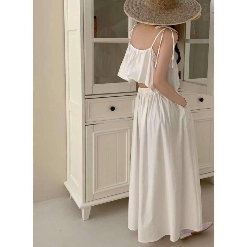 【D2092】渡假長洋 韓系渡假長裙洋裝 渡假洋裝 海邊洋裝 口袋長洋 背心洋裝 兩件式洋裝-細節圖5