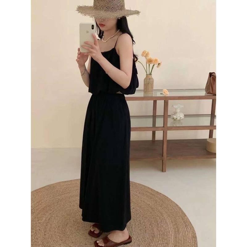 【D2092】渡假長洋 韓系渡假長裙洋裝 渡假洋裝 海邊洋裝 口袋長洋 背心洋裝 兩件式洋裝-細節圖6