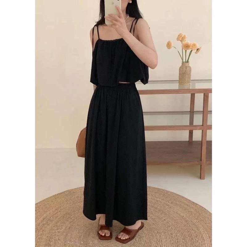 【D2092】渡假長洋 韓系渡假長裙洋裝 渡假洋裝 海邊洋裝 口袋長洋 背心洋裝 兩件式洋裝-細節圖7