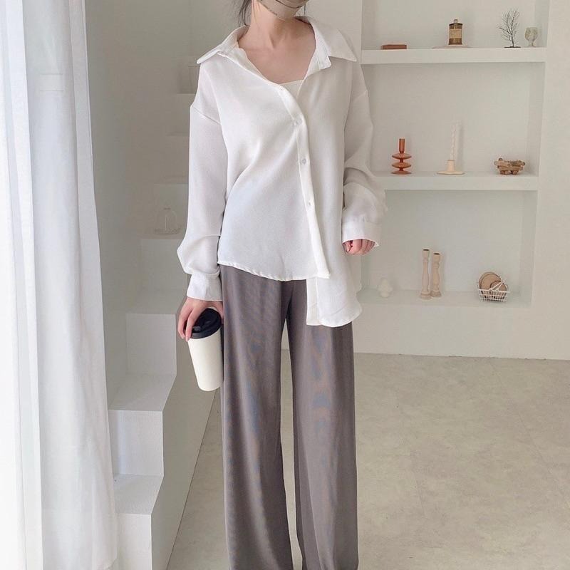 【B2051】華夫格長袖襯衫罩衫 高質感鬆餅格長襯 開襟襯衫 華夫格外套 防皺襯衫 寬鬆襯衫-細節圖5