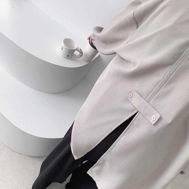 【B2051】華夫格長袖襯衫罩衫 高質感鬆餅格長襯 開襟襯衫 華夫格外套 防皺襯衫 寬鬆襯衫-細節圖7