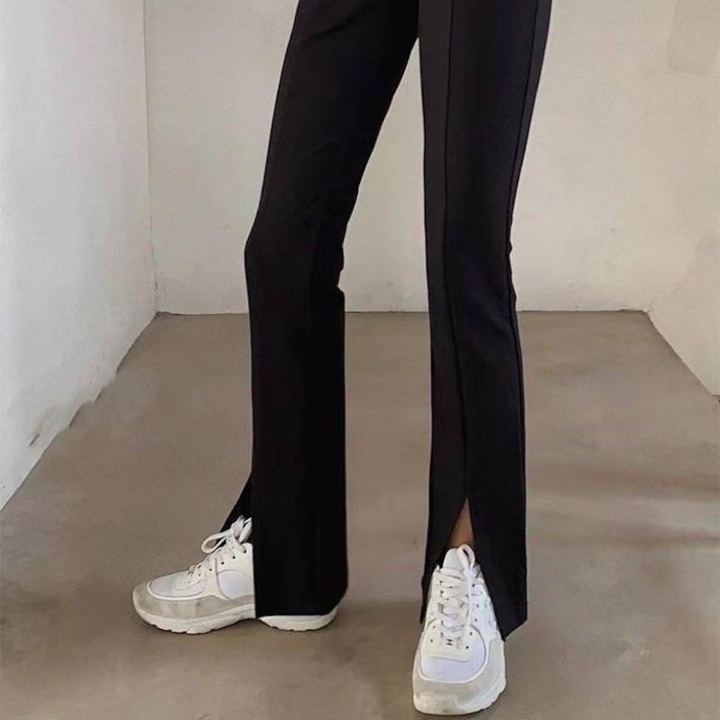 【D2074】韓妞涼感前開衩長褲 涼感褲 開岔長褲 美腿長褲  顯瘦長褲 夏天長褲 鬆緊腰圍長褲-細節圖4