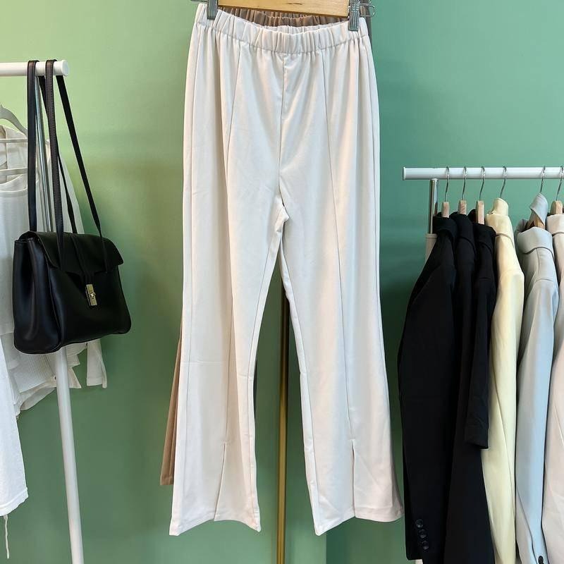 【D2074】韓妞涼感前開衩長褲 涼感褲 開岔長褲 美腿長褲  顯瘦長褲 夏天長褲 鬆緊腰圍長褲-細節圖6