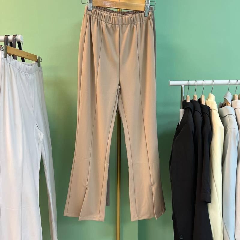 【D2074】韓妞涼感前開衩長褲 涼感褲 開岔長褲 美腿長褲  顯瘦長褲 夏天長褲 鬆緊腰圍長褲-細節圖7