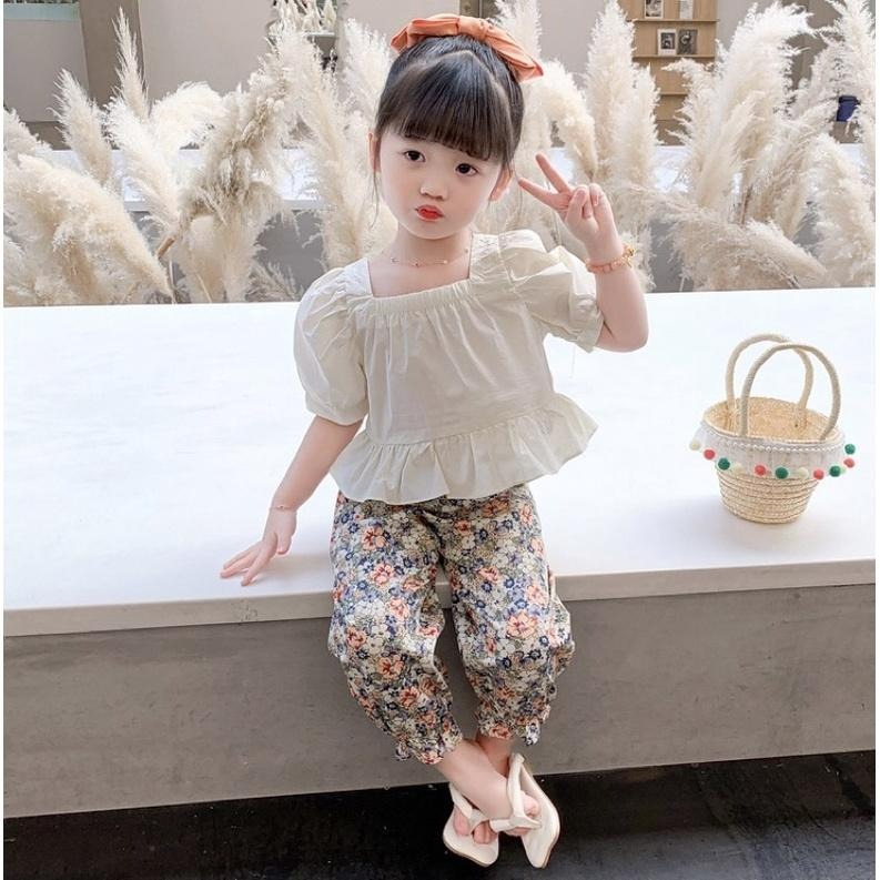 秋季套裝 可愛泡泡袖上衣 小碎花長褲 公主袖上衣-細節圖2