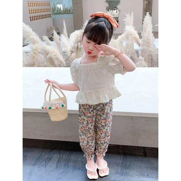 秋季套裝 可愛泡泡袖上衣 小碎花長褲 公主袖上衣-細節圖3