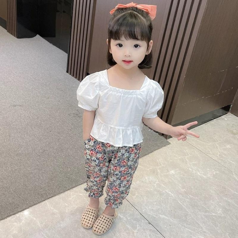 秋季套裝 可愛泡泡袖上衣 小碎花長褲 公主袖上衣-細節圖5