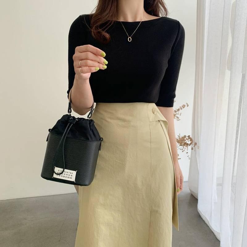 【B2052】 薄款針織上衣 冰絲針織上衣 親膚上衣 五分袖針織上衣 打底針織衫 顯瘦針織衣-細節圖7