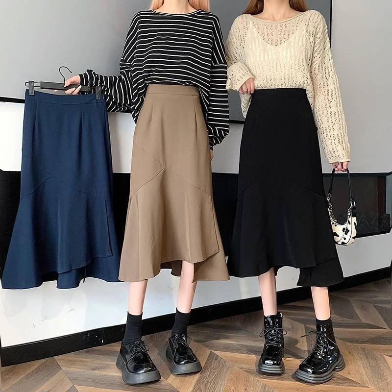 【D2046】唯美百搭魚尾長裙 復古長裙 魚尾裙擺半身裙 秋冬長裙 過膝長裙 高腰包臀裙-細節圖2