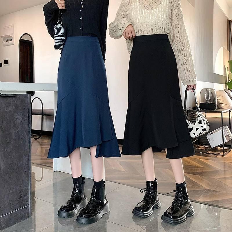 【D2046】唯美百搭魚尾長裙 復古長裙 魚尾裙擺半身裙 秋冬長裙 過膝長裙 高腰包臀裙-細節圖3