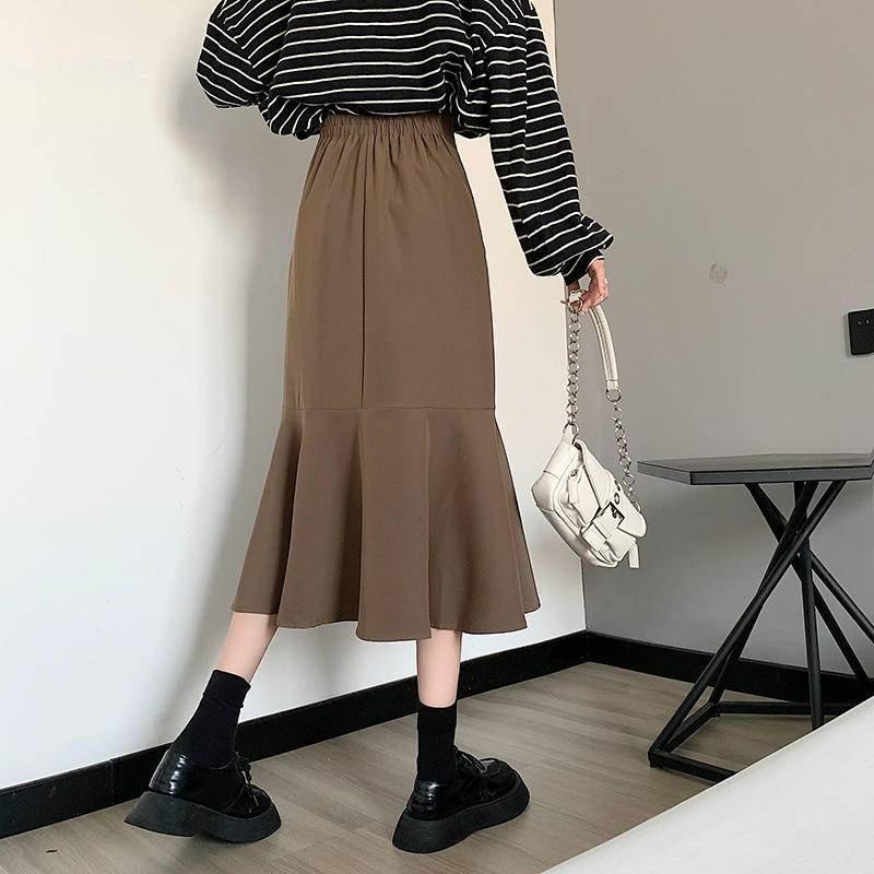 【D2046】唯美百搭魚尾長裙 復古長裙 魚尾裙擺半身裙 秋冬長裙 過膝長裙 高腰包臀裙-細節圖4