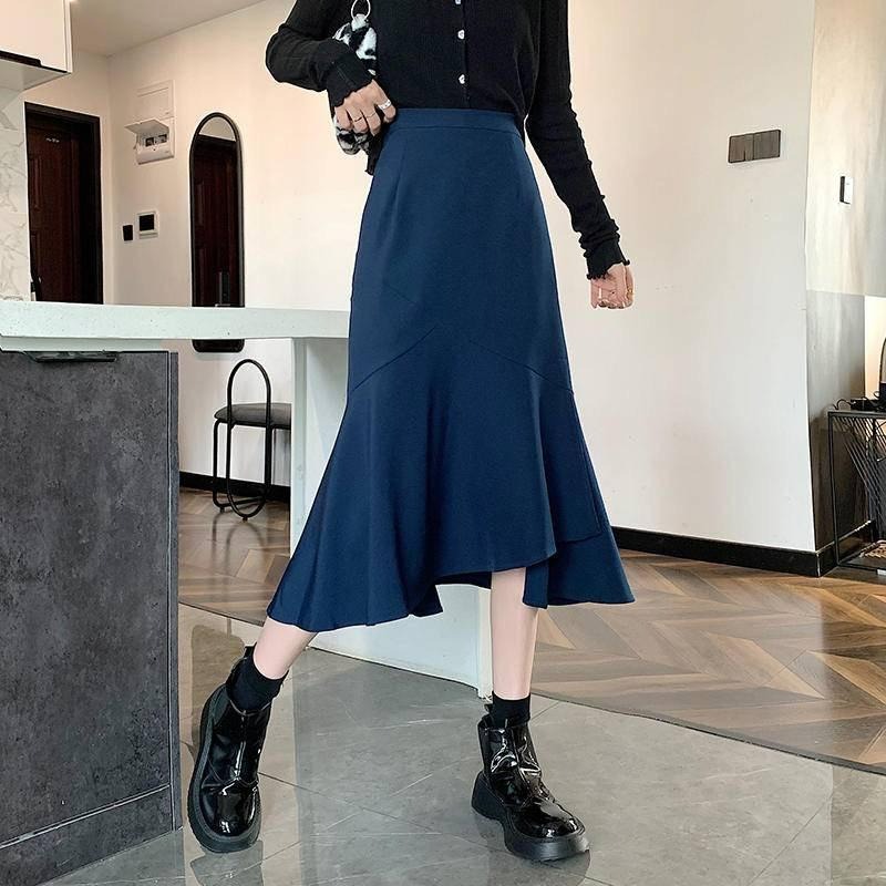 【D2046】唯美百搭魚尾長裙 復古長裙 魚尾裙擺半身裙 秋冬長裙 過膝長裙 高腰包臀裙-細節圖6