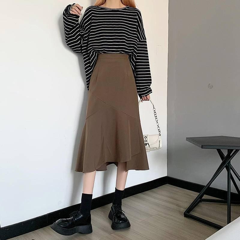 【D2046】唯美百搭魚尾長裙 復古長裙 魚尾裙擺半身裙 秋冬長裙 過膝長裙 高腰包臀裙-細節圖7