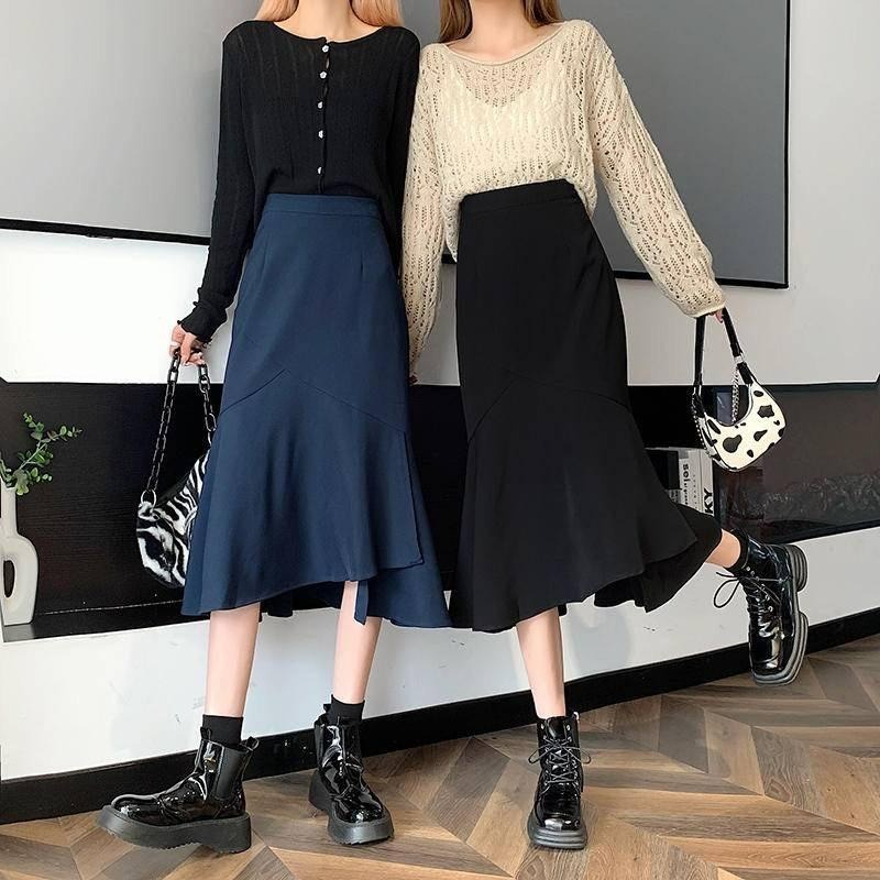 【D2046】唯美百搭魚尾長裙 復古長裙 魚尾裙擺半身裙 秋冬長裙 過膝長裙 高腰包臀裙-細節圖8