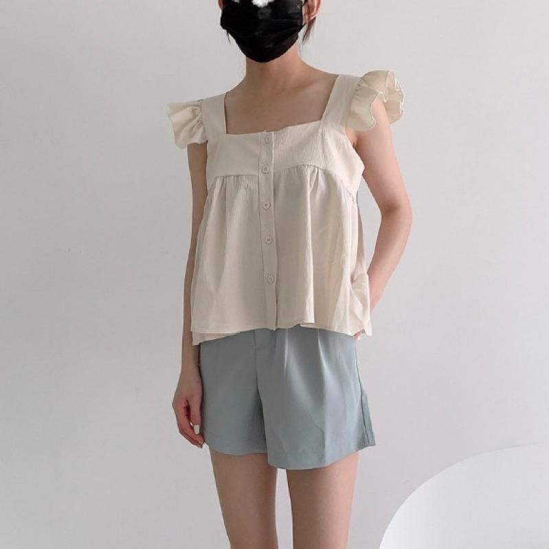 【B2102】韓妞荷葉邊娃娃上衣 寬鬆娃娃裝 方領顯瘦上衣 寬鬆無袖上衣 春夏上衣 透氣舒適-細節圖3