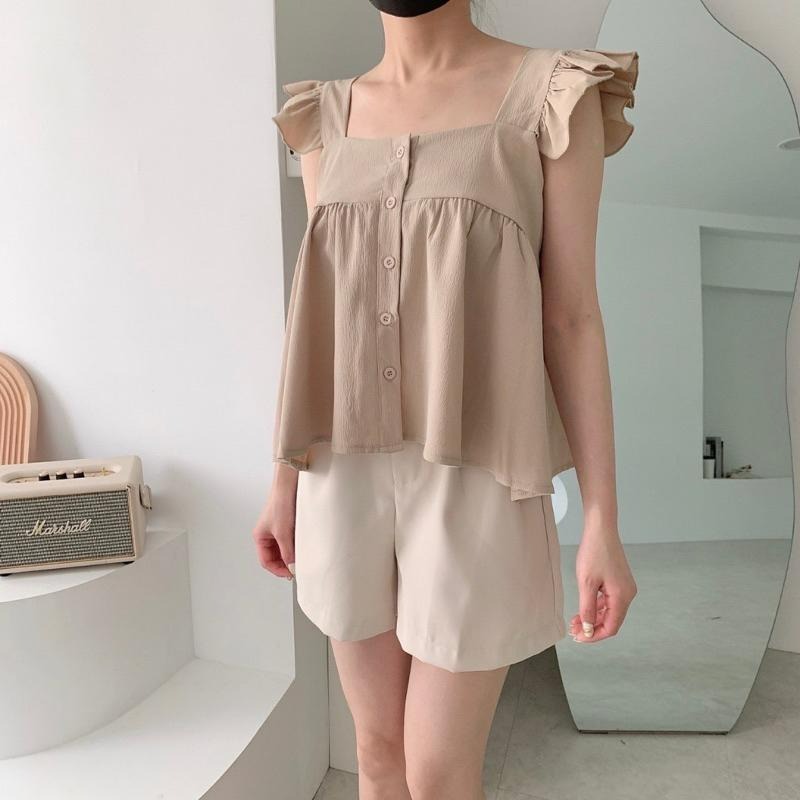 【B2102】韓妞荷葉邊娃娃上衣 寬鬆娃娃裝 方領顯瘦上衣 寬鬆無袖上衣 春夏上衣 透氣舒適-細節圖4