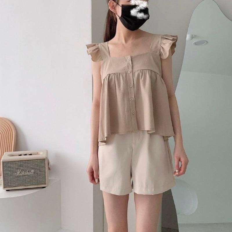 【B2102】韓妞荷葉邊娃娃上衣 寬鬆娃娃裝 方領顯瘦上衣 寬鬆無袖上衣 春夏上衣 透氣舒適-細節圖5