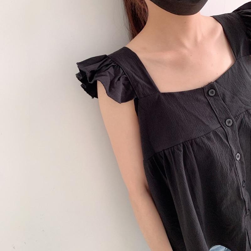 【B2102】韓妞荷葉邊娃娃上衣 寬鬆娃娃裝 方領顯瘦上衣 寬鬆無袖上衣 春夏上衣 透氣舒適-細節圖6