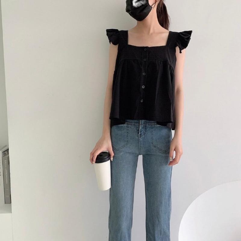 【B2102】韓妞荷葉邊娃娃上衣 寬鬆娃娃裝 方領顯瘦上衣 寬鬆無袖上衣 春夏上衣 透氣舒適-細節圖8