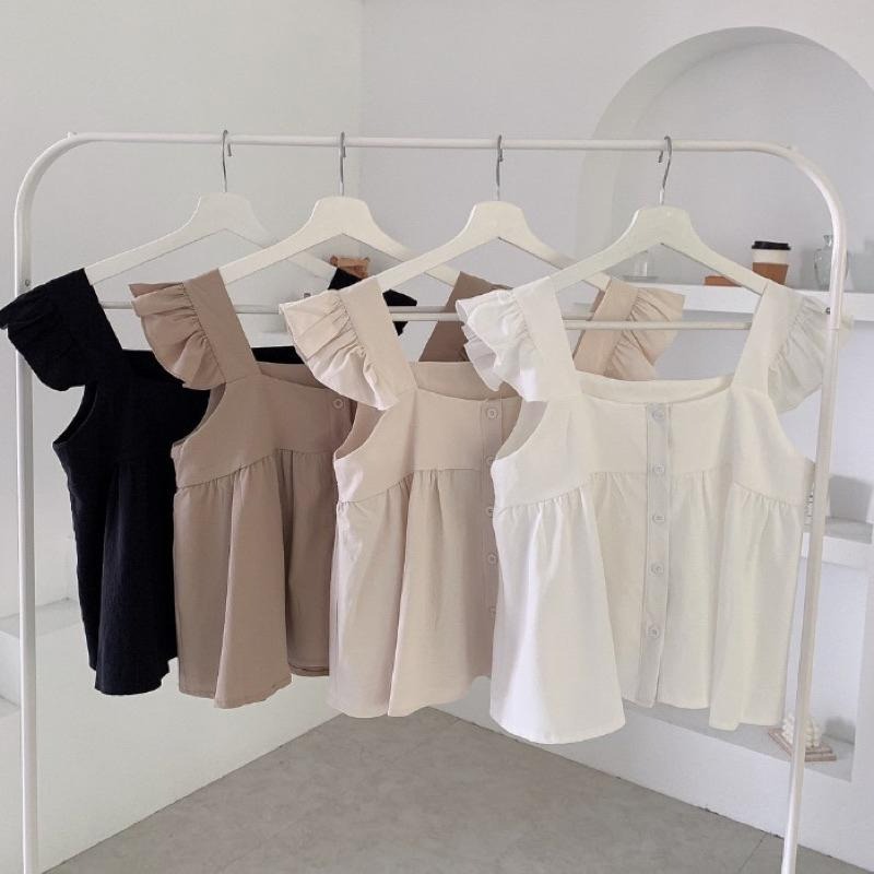 【B2102】韓妞荷葉邊娃娃上衣 寬鬆娃娃裝 方領顯瘦上衣 寬鬆無袖上衣 春夏上衣 透氣舒適-細節圖9